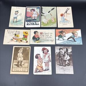 Lot of 10 Vintage Postcards w/ Artwork of Children Cute 1911-1918